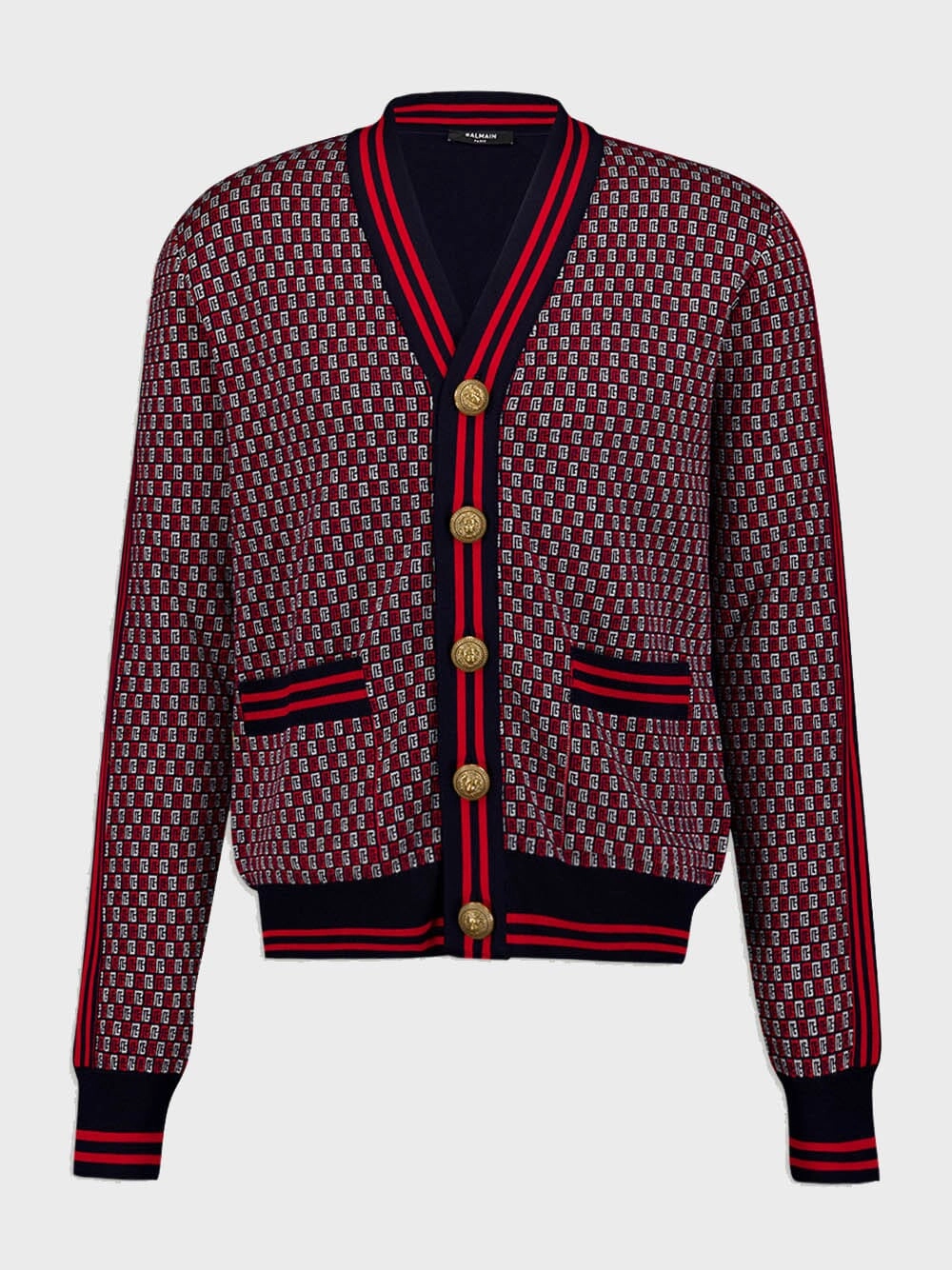 Monogram-Print Checked Wool Cardigan