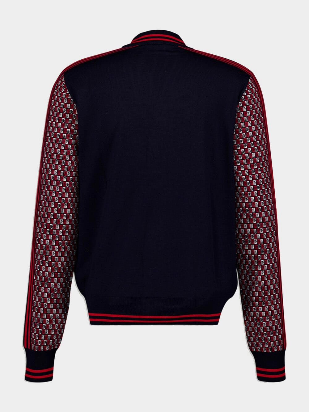 Monogram-Print Checked Wool Cardigan