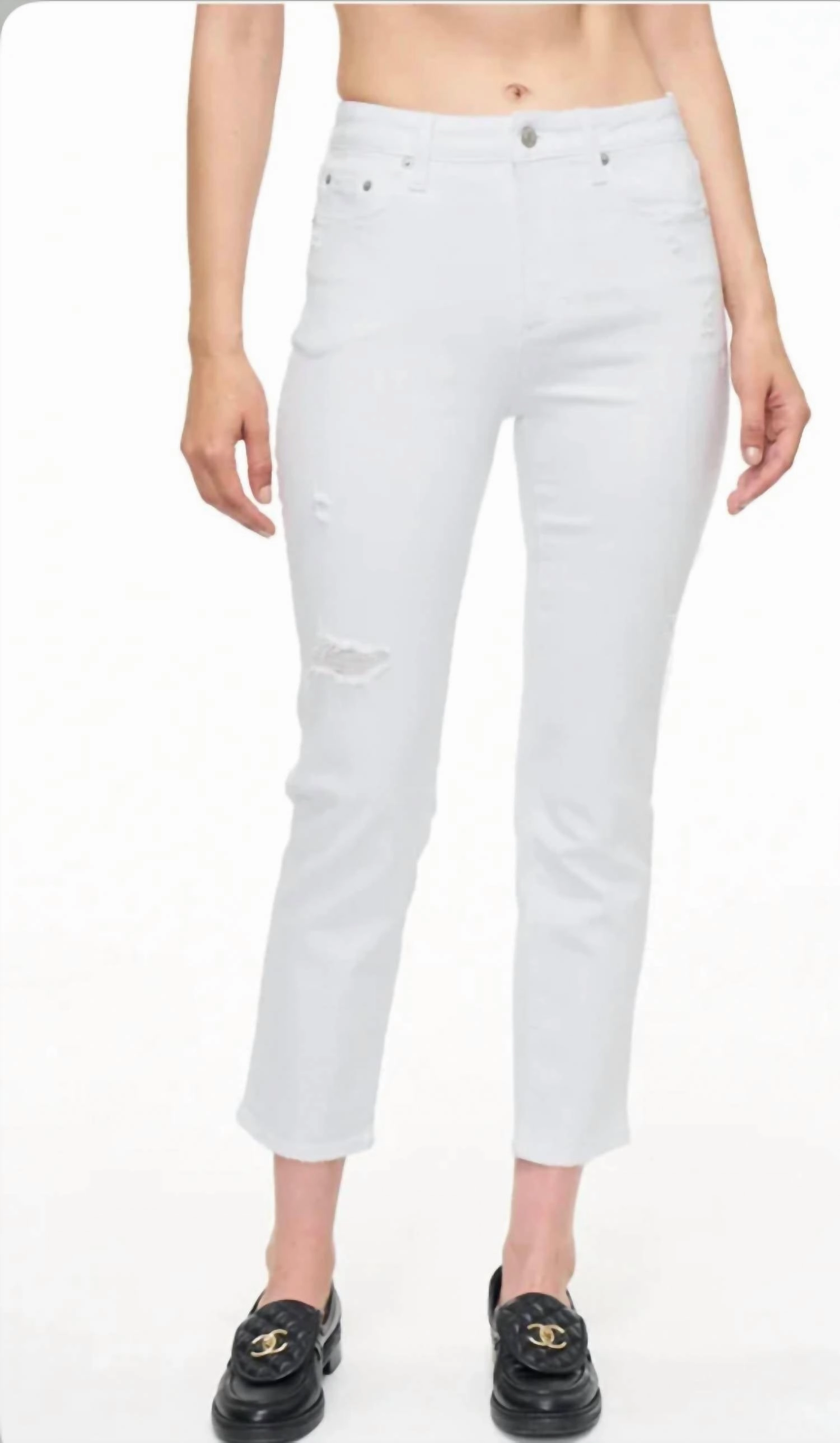 Monroe High Rise Cigarette Crop In Seashell Distressed womens parachute pants cheap