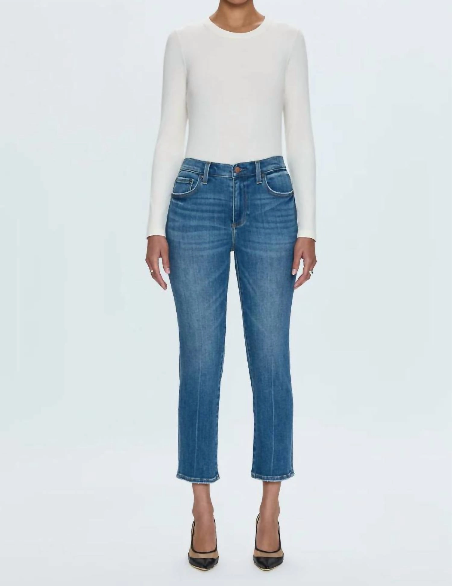 Monroe High Rise Crop Jean In Blue womens culottes clearance
