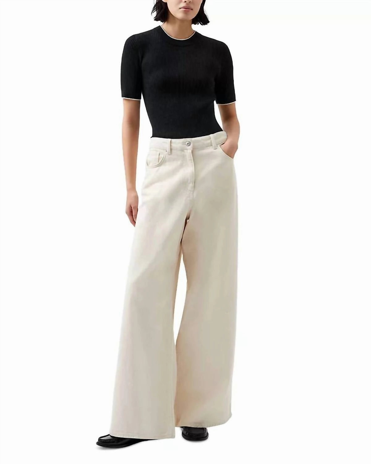 Mozza Short Sleeve Sweater In Blackout Tops Womens - halter tops sale