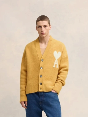 Mustard Alpaca Knit Cardigan Knitwear Mens - men's sweaters sale