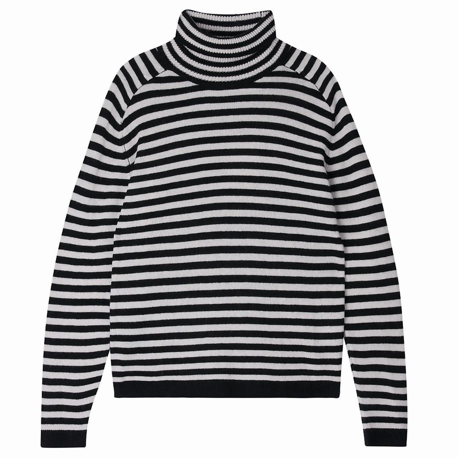 Narrow Stripe Cashmere Roll Collar Sweater In Black/fog