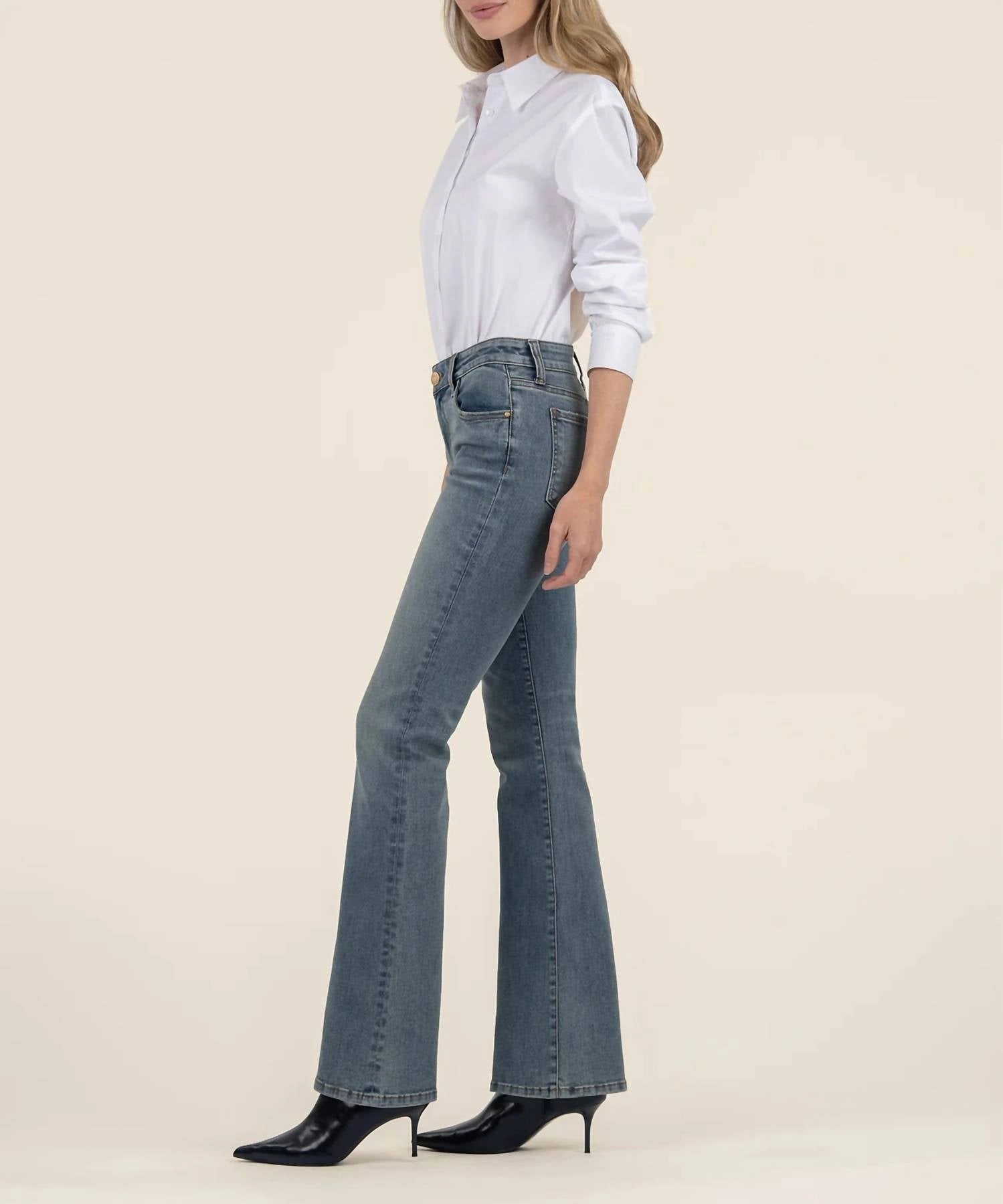 Natalie Mid Rise Flare Pants In Worthy Wash