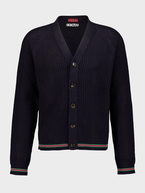 Navy Ajour Cotton Knit Cardigan with Web Knitwear Mens - men's sweaters sale