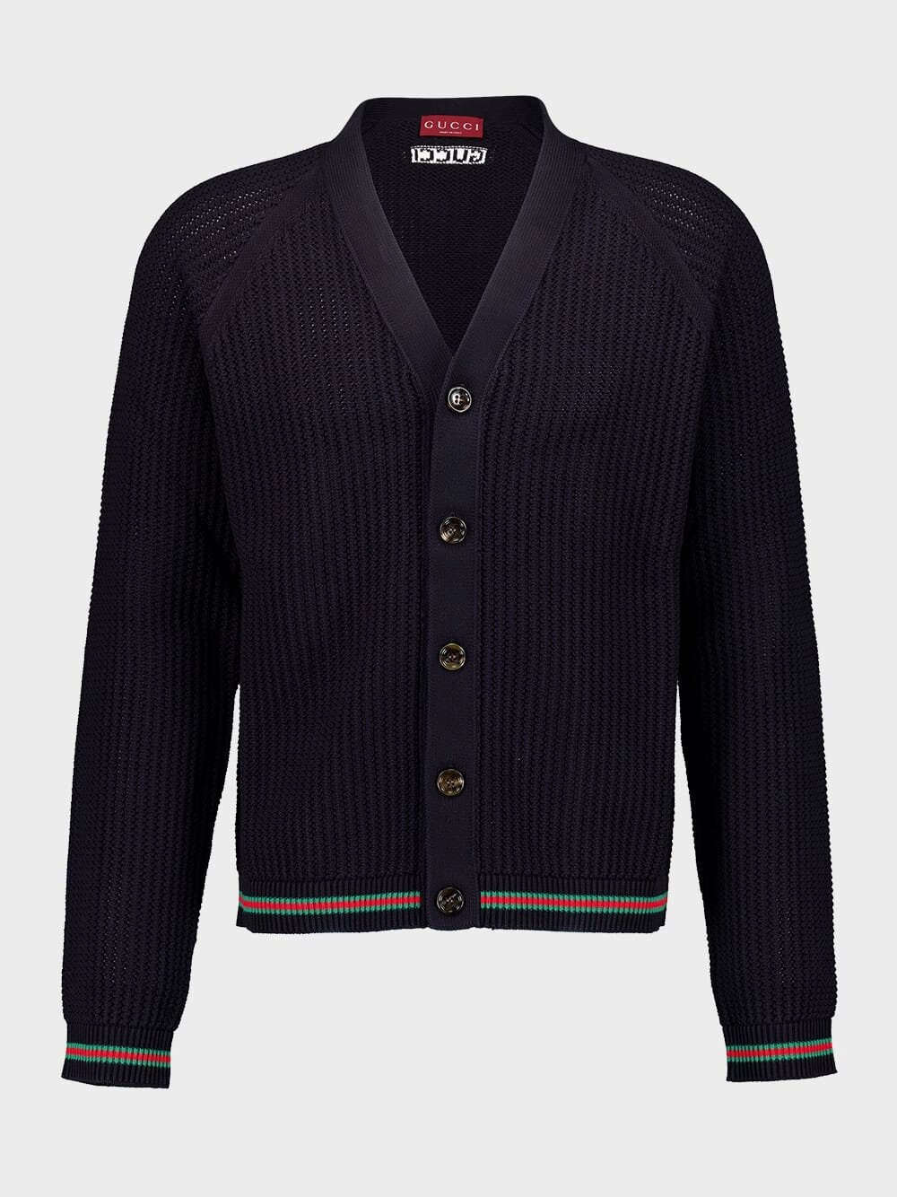 Navy Ajour Cotton Knit Cardigan with Web Knitwear Mens - men's sweaters sale
