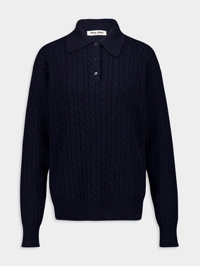 Navy Blue Cashmere Knit Polo Shirt Knitwear Womens - women's knitwear cheap