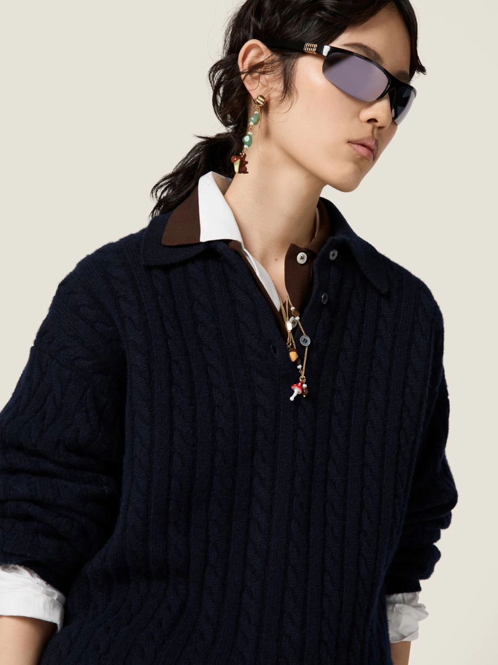 Navy Blue Cashmere Knit Polo Shirt