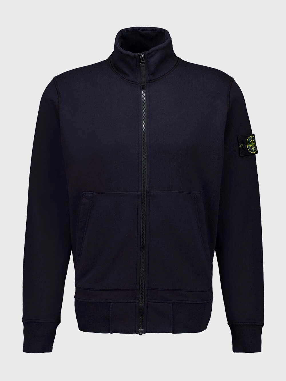 Navy Blue Compass-Badge Zipped Sweatshirt Tops Mens - thermal tops
