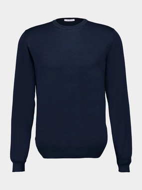 Navy Blue Cotton Crew-Neck Jumper Tops Mens - thermal tops