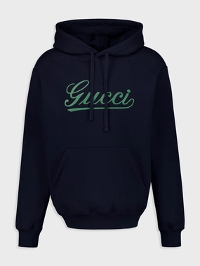 Navy Blue Cotton jersey hooded sweatshirt Knitwear Mens - men's sweaters sale