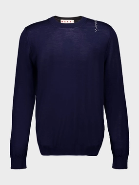 Navy Blue Crewneck Wool Sweater Knitwear Mens - men's sweaters sale