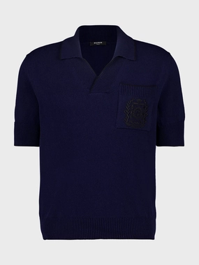 Navy Blue cusson Embroidered Knit Polo Shirt Tops Mens - men's t-shirts outlet