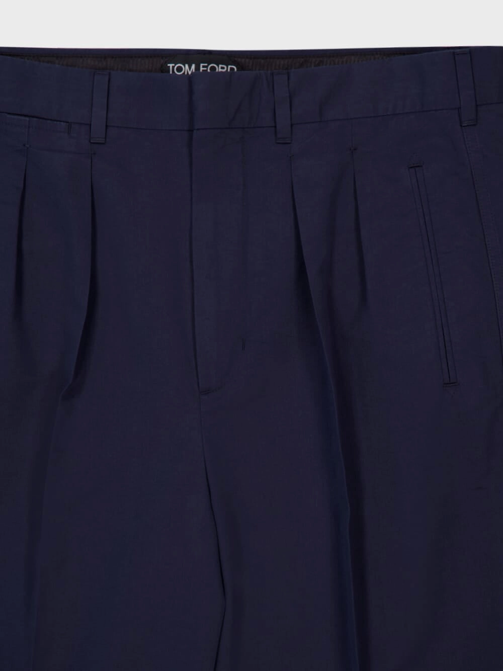 Navy Blue Double-Pleat Sport Trousers in Fluid Cotton and Silk