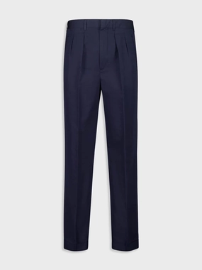 Navy Blue Double-Pleat Sport Trousers in Fluid Cotton and Silk Suits Mens - men's suits outlet