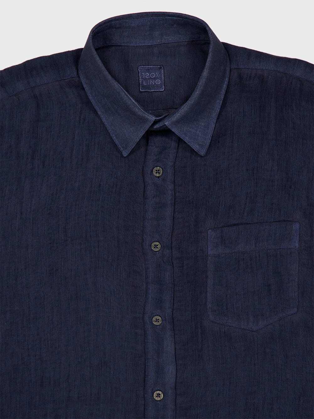 Navy Blue Faded Linen Long-Sleeve Shirt