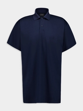 Navy Blue Intertwined Cotton Piqu Polo Tops Mens - men's t-shirts outlet