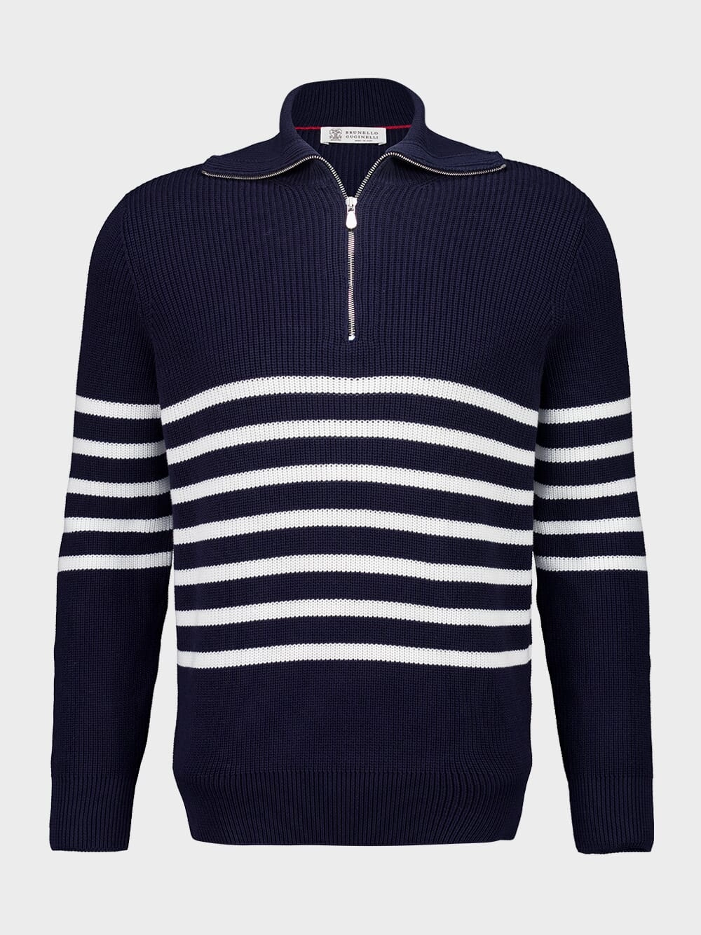 Navy Blue Knitted Cotton Zip-Neck Sweater Knitwear Mens - men's sweaters sale