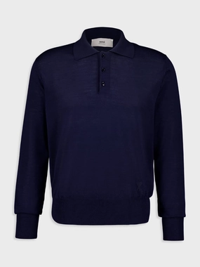 Navy Blue Long-Sleeve Wool Silk Polo Knitwear Mens - men's sweaters sale