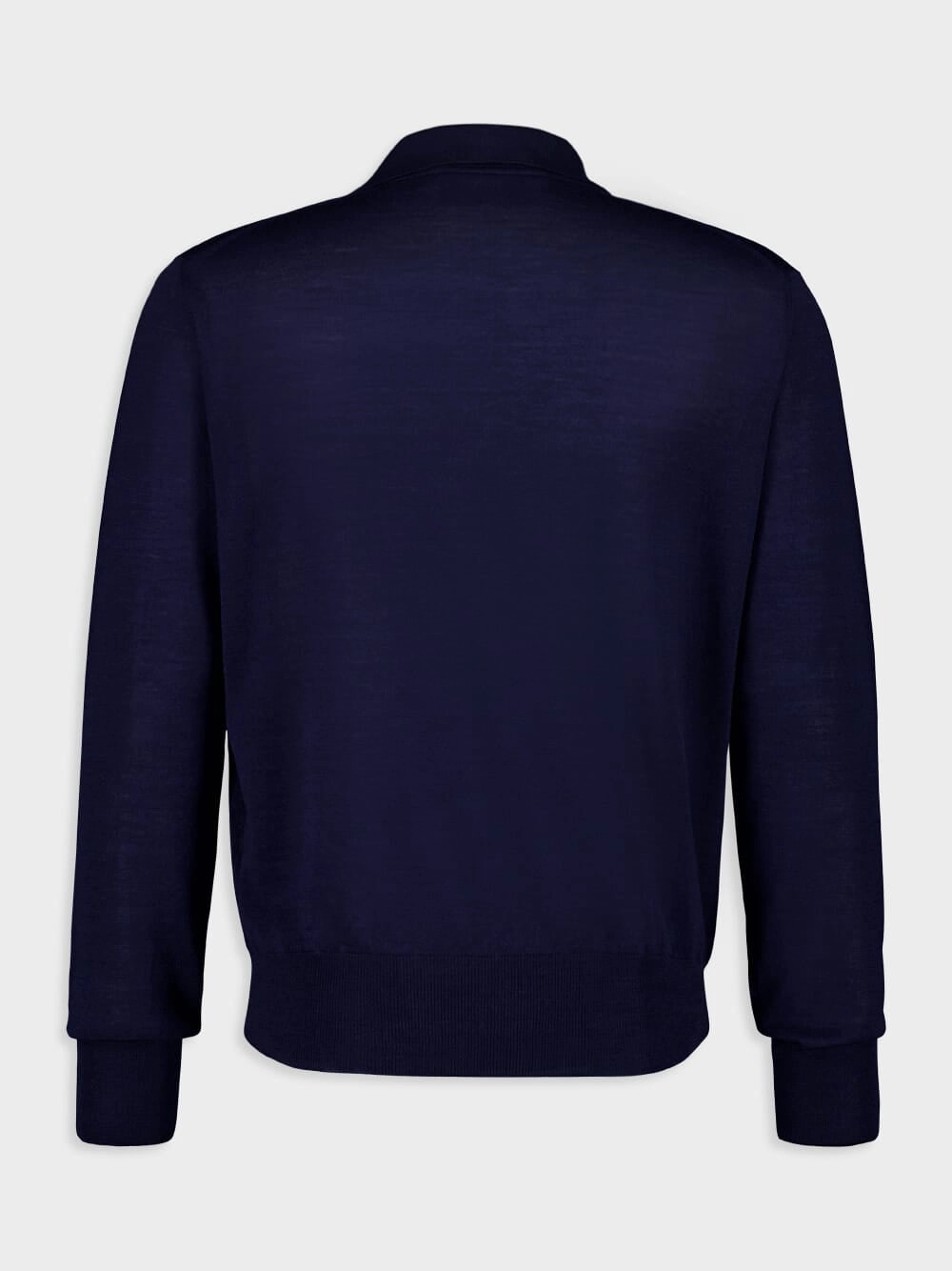 Navy Blue Long-Sleeve Wool Silk Polo