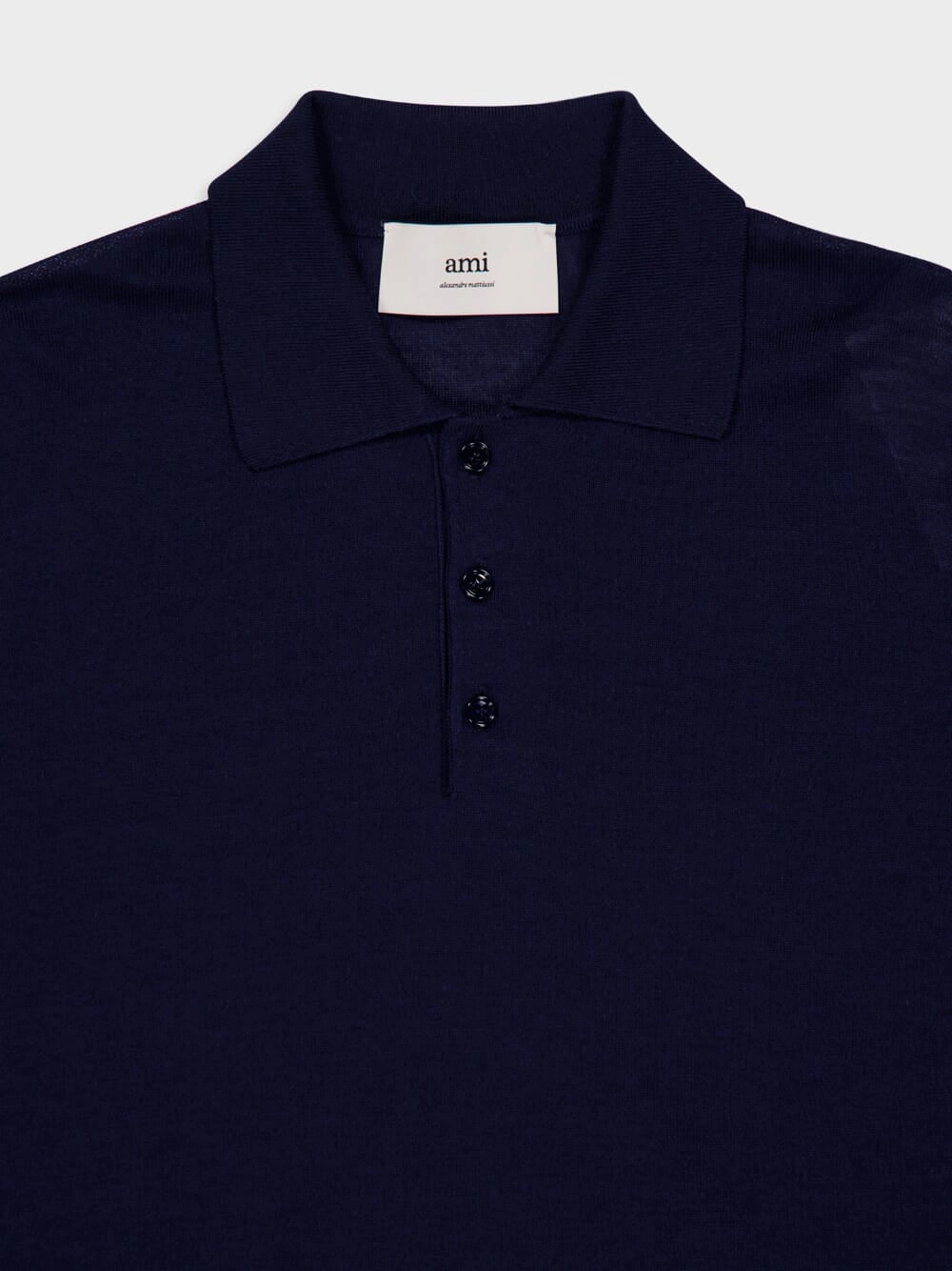 Navy Blue Long-Sleeve Wool Silk Polo