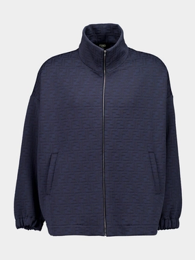 Navy Blue Monogram Zip-Up Sweatshirt Tops Mens - thermal tops