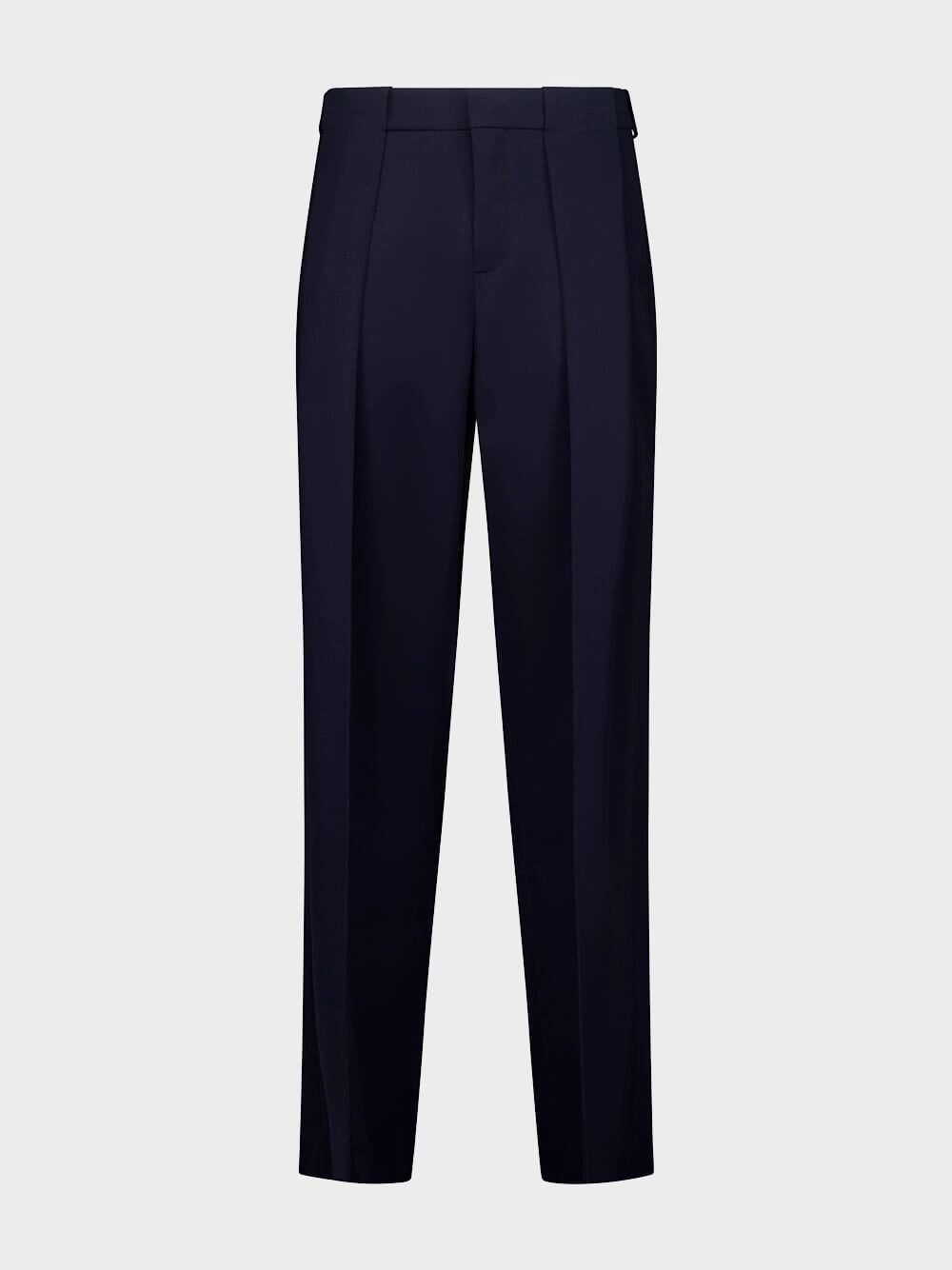 Navy Blue Pleated Grain de Poudre Trousers Suits Mens - men's suits outlet