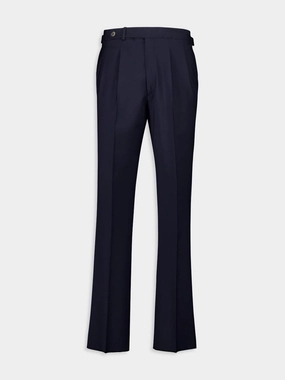 Navy Blue Regular Fit Pleated Wool Trousers Suits Mens - men's suits outlet