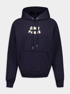 Navy Cotton Hooded Sweatshirt with Patch Tops Mens - thermal tops
