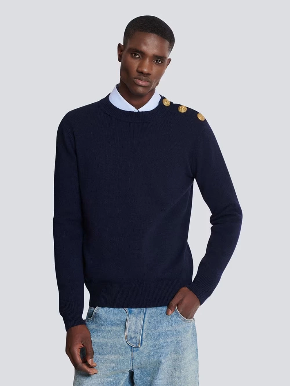Navy Eco-Cashmere Knit Jumper Knitwear Mens - men's sweaters sale