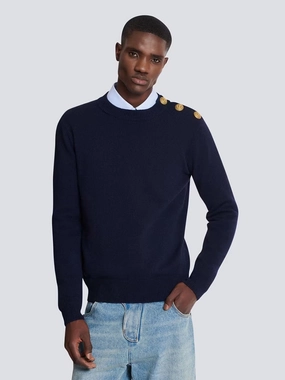 Navy Eco-Cashmere Knit Jumper Knitwear Mens - men's sweaters sale