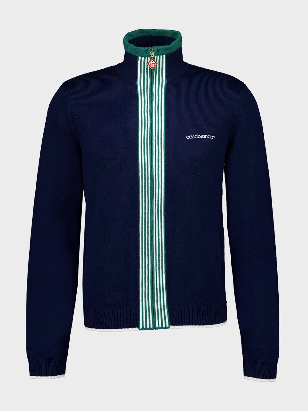 Navy Knit Tennis Track Top