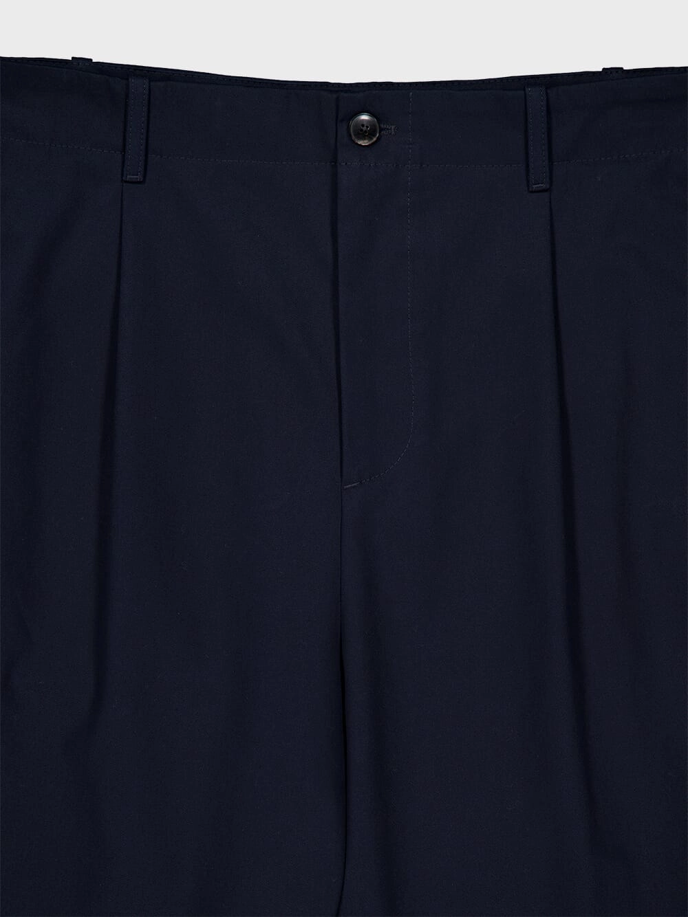 Navy Pleat-Detail Cotton Chinos