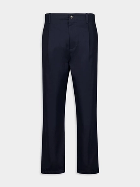 Navy Pleat-Detail Cotton Chinos Suits Mens - men's suits outlet