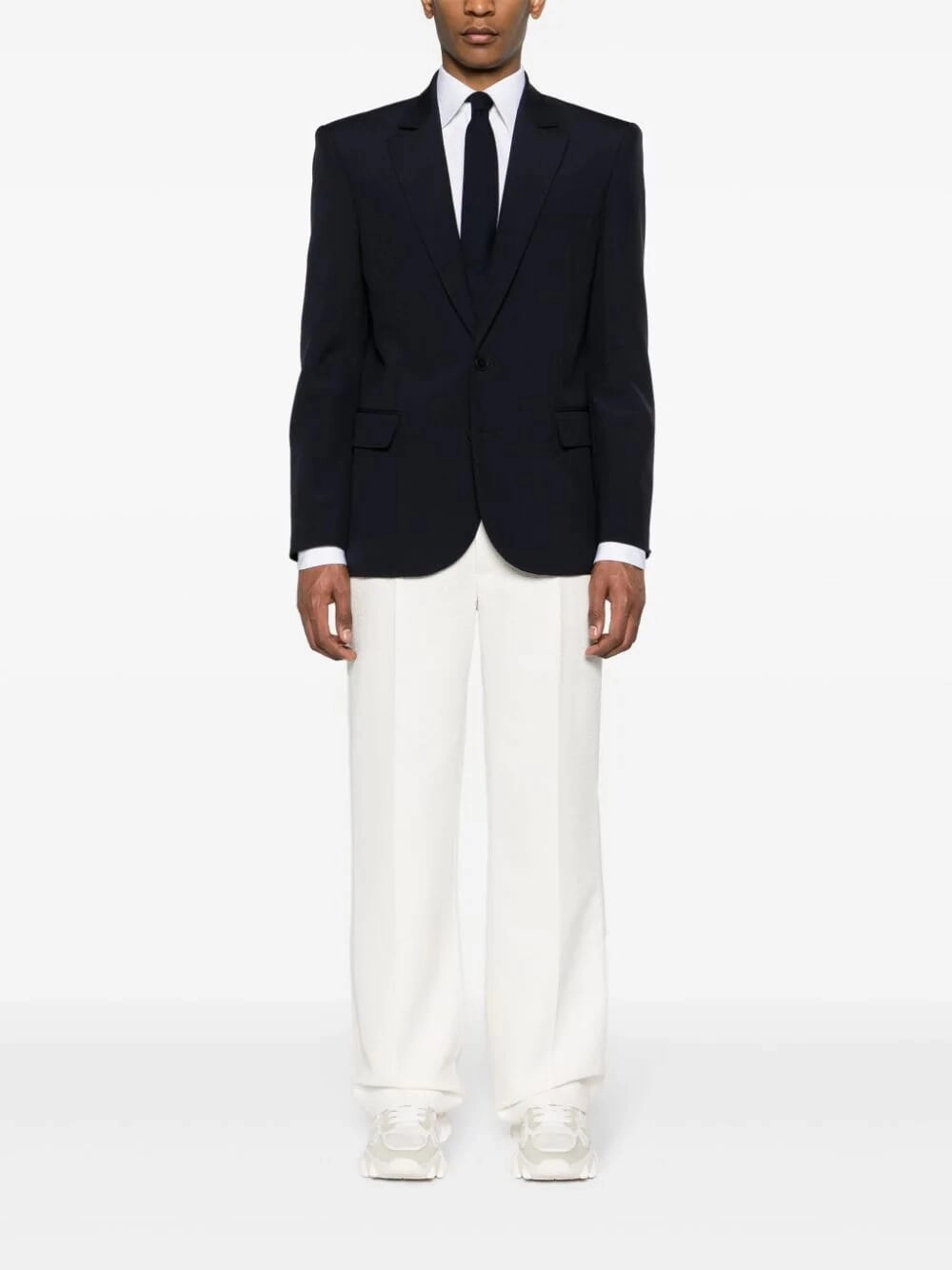 Navy Single-Breasted Wool Blazer