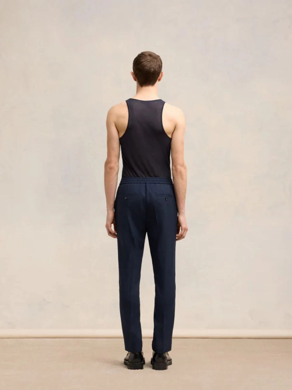 Navy Wool Elasticated Waist Trousers