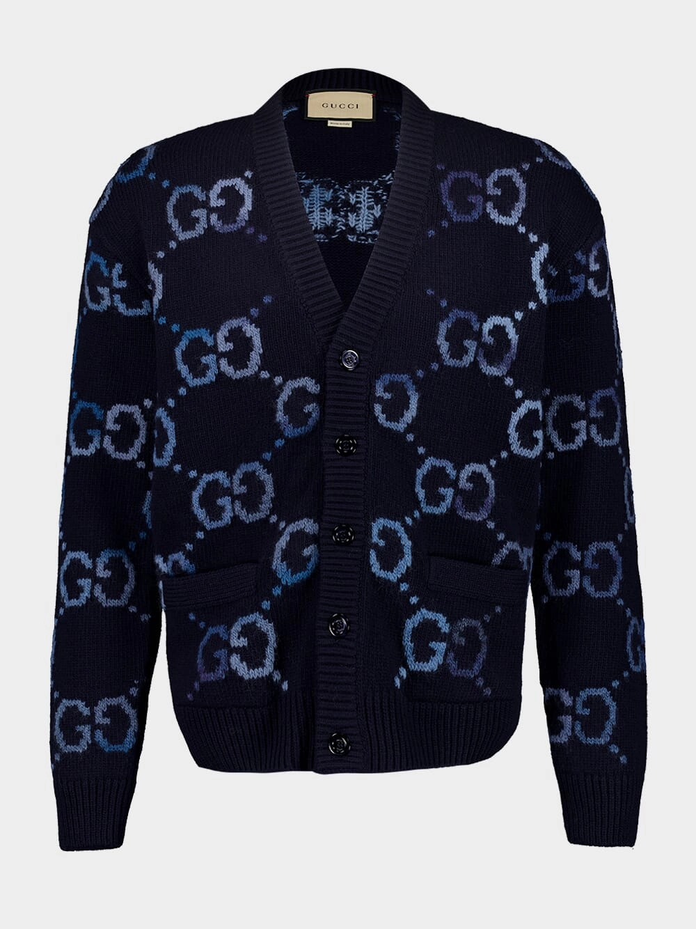 Navy Wool GG Intarsia Cardigan Knitwear Mens - men's sweaters sale