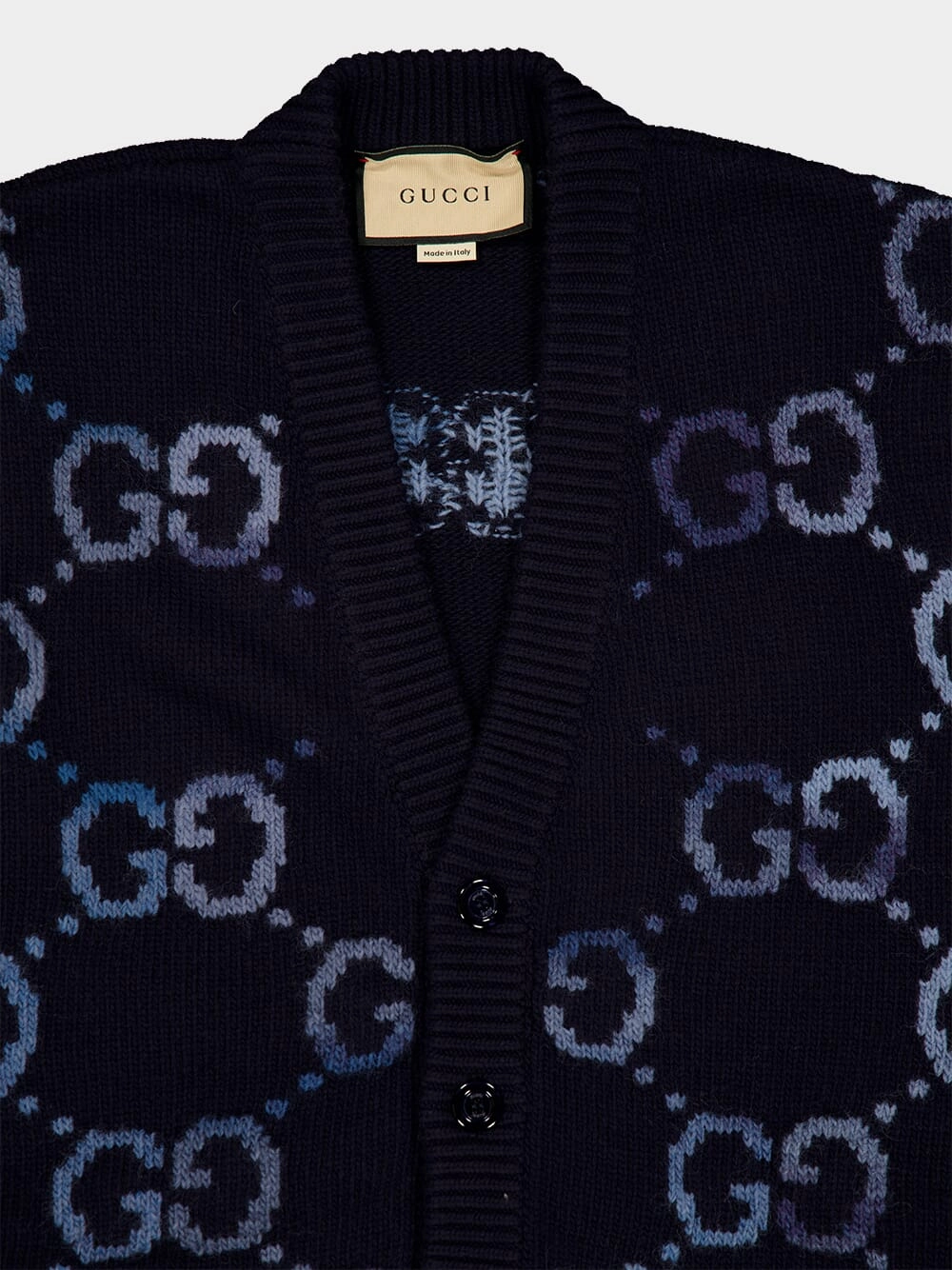 Navy Wool GG Intarsia Cardigan