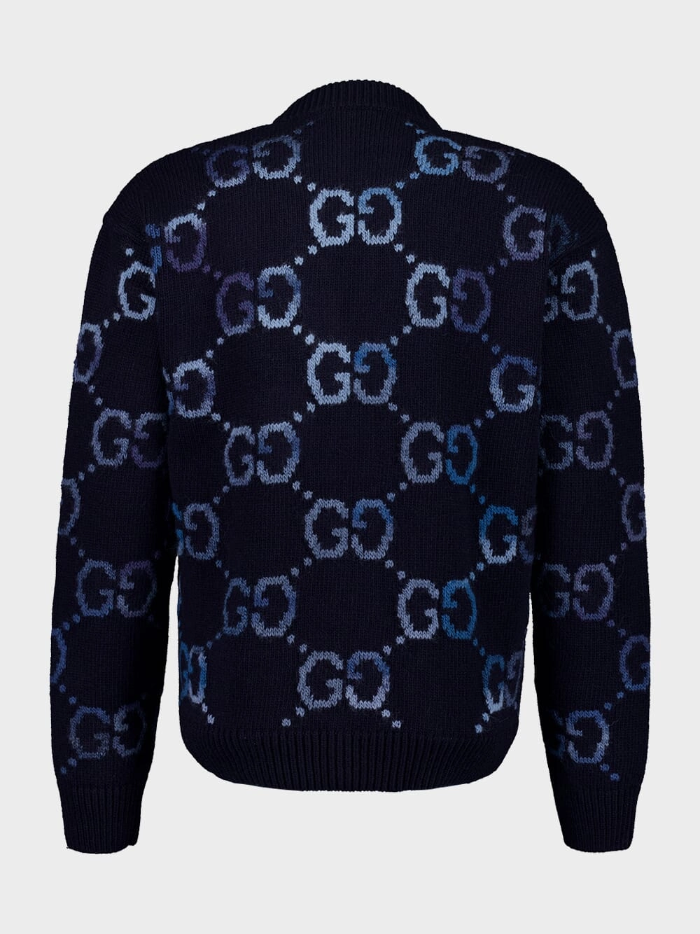 Navy Wool GG Intarsia Cardigan