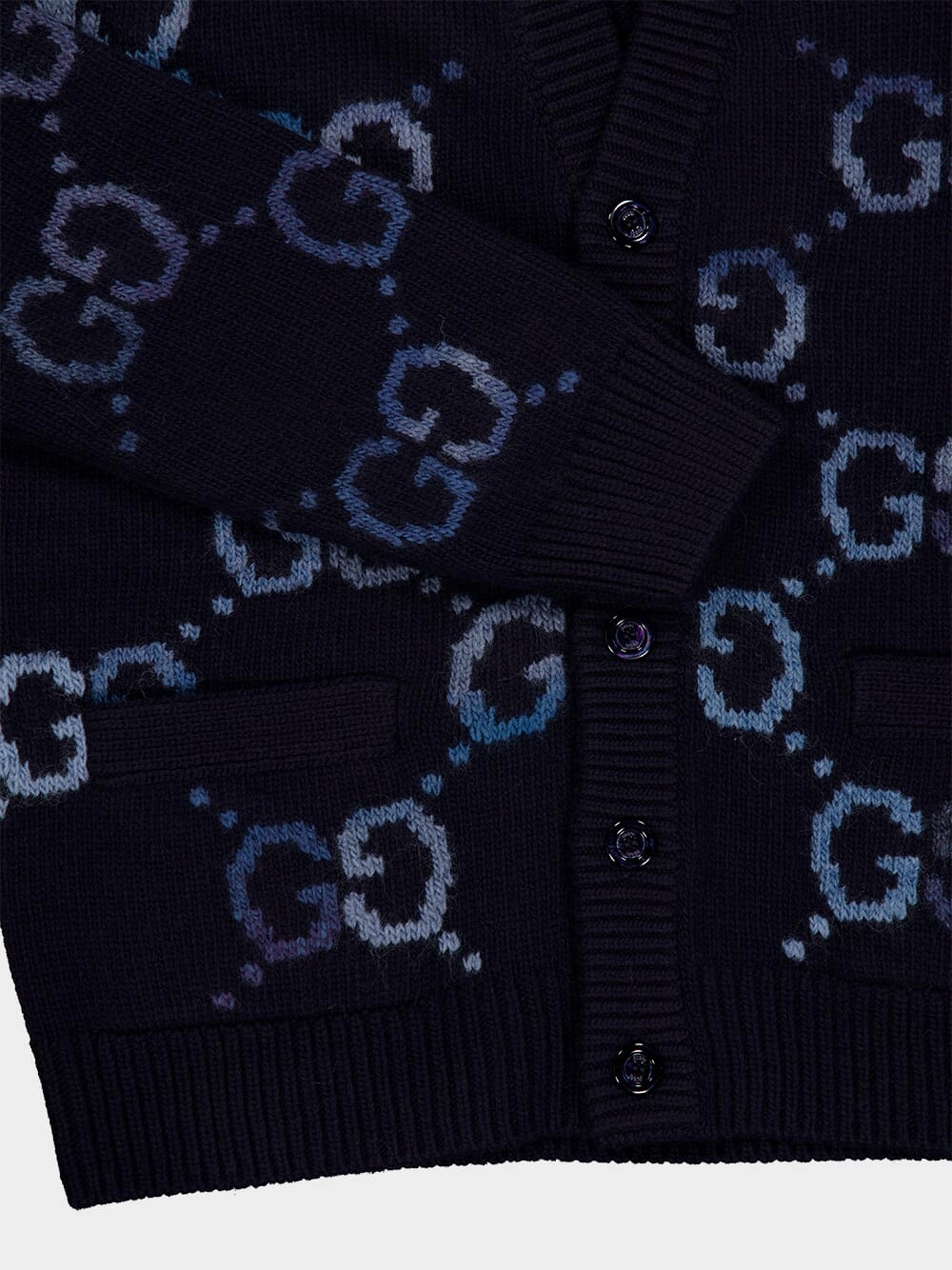 Navy Wool GG Intarsia Cardigan