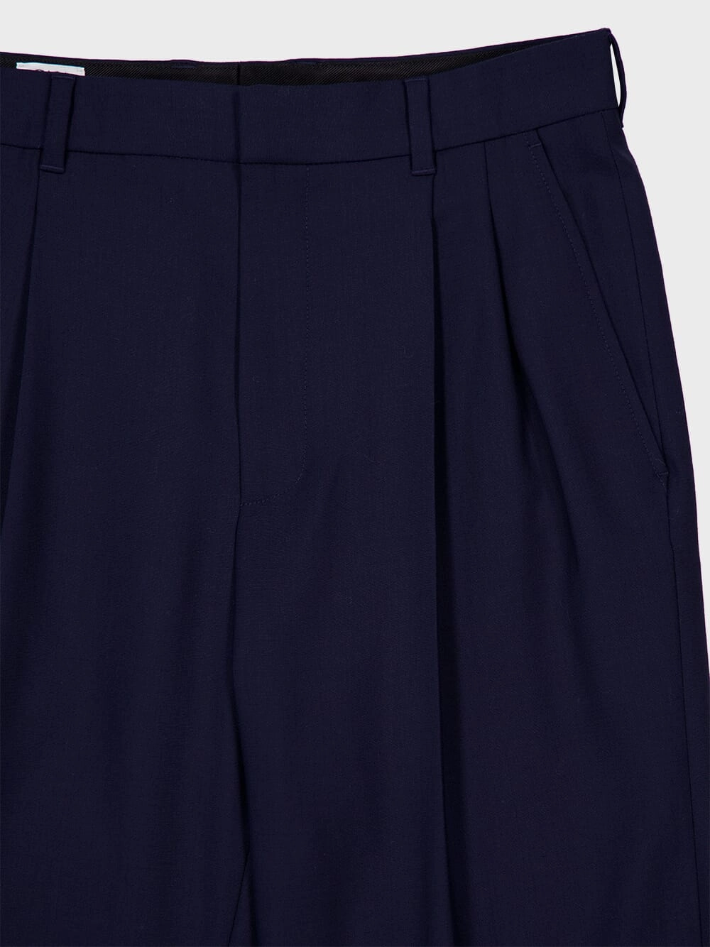 Navy Wool Tailored Pleated Trousers