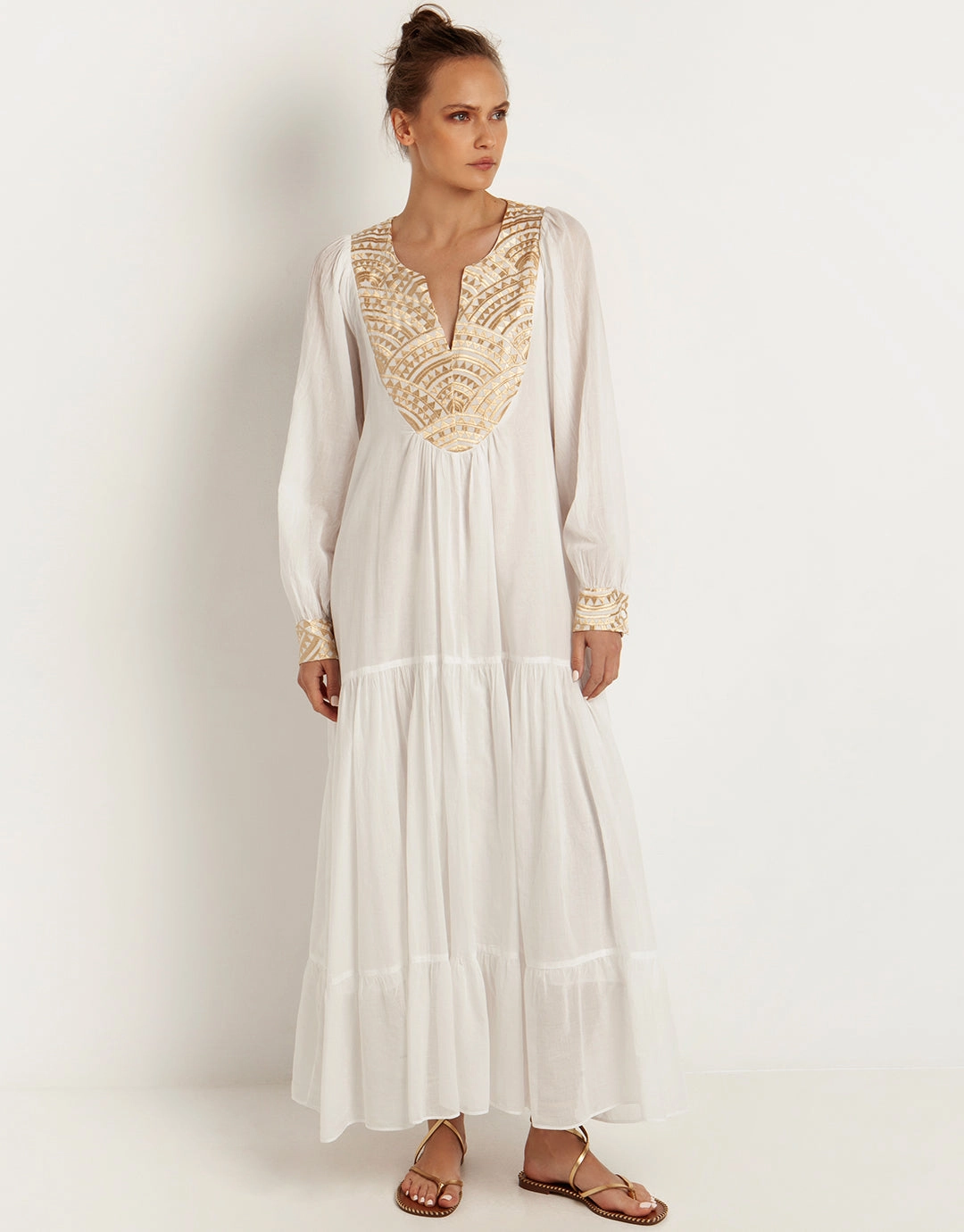 New Triangle Maxi Dress - White and Gold Swim Womens - bikinis clearance