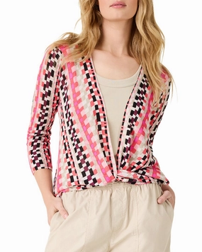 NIC ZOE Pixel Sunset 4-Way Linen-Blend Cardigan Tops Womens - puff-sleeve tops