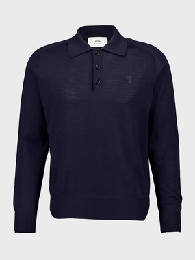 Night Blue Tonal Ami Polo Knitwear Mens - men's sweaters sale