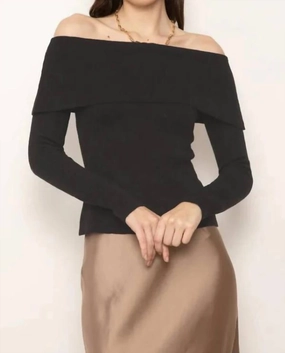 Nova Off Shoulder Sweater In Black Tops Womens - sheer tops clearance
