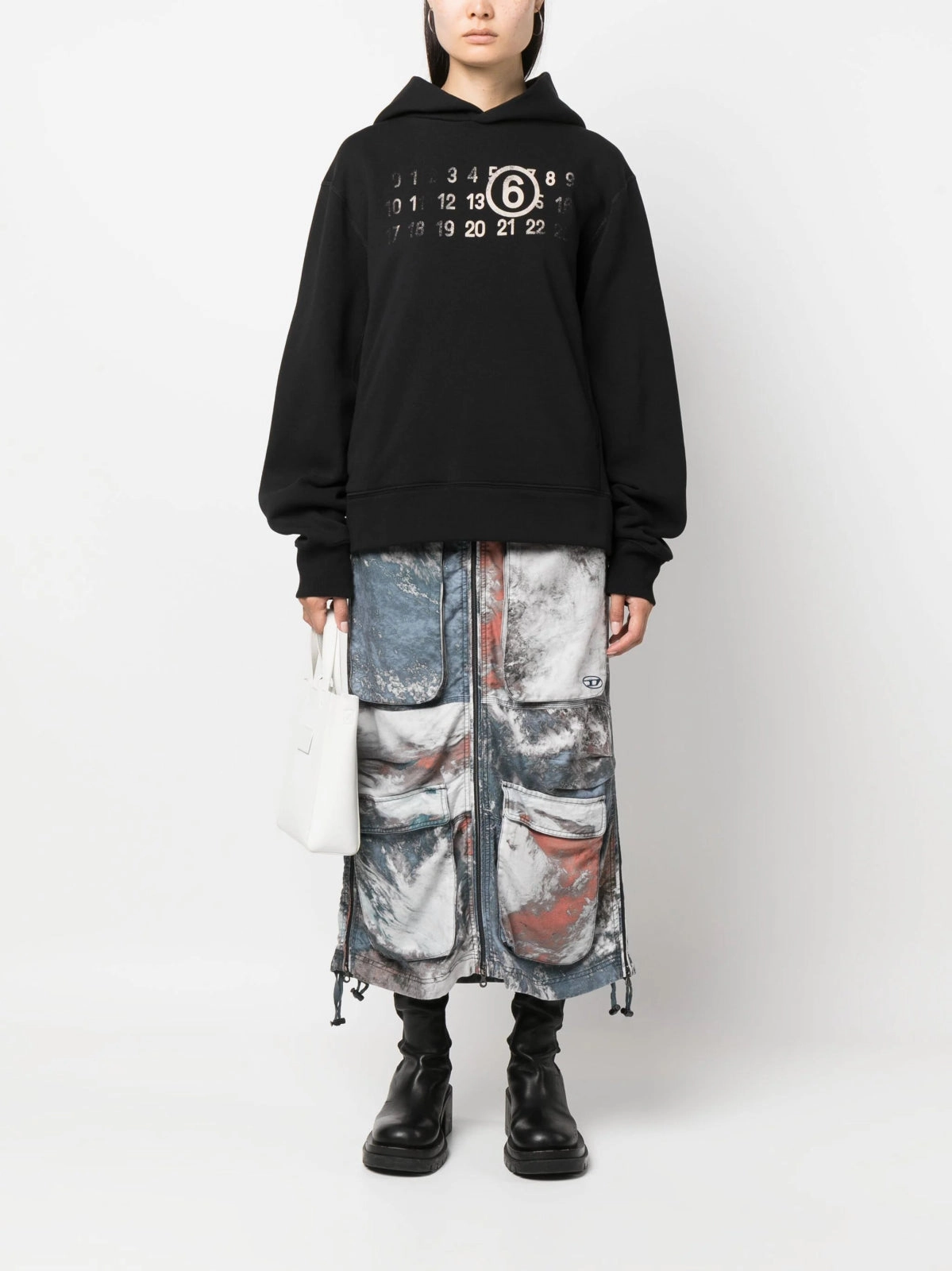 Numbers Motif Cotton Blend Hoodie