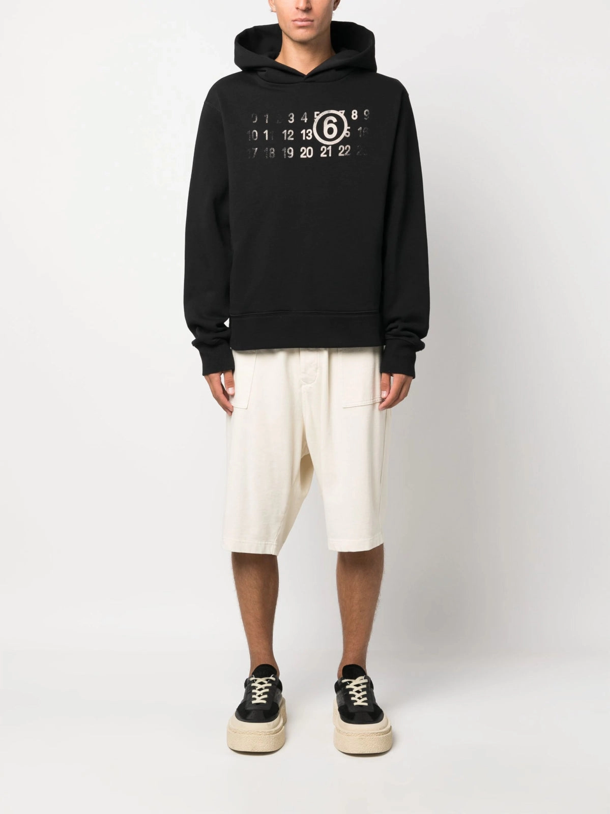 Numbers Motif Cotton Blend Hoodie