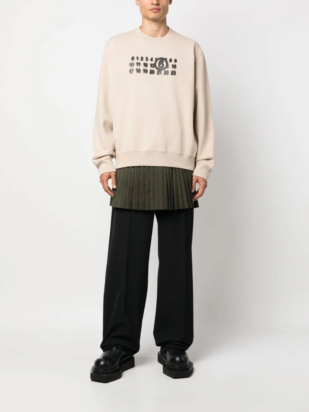 Numbers Motif Cotton Blend Sweatshirt