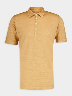 Ochre Linen Polo Shirt Tops Mens - men's t-shirts outlet