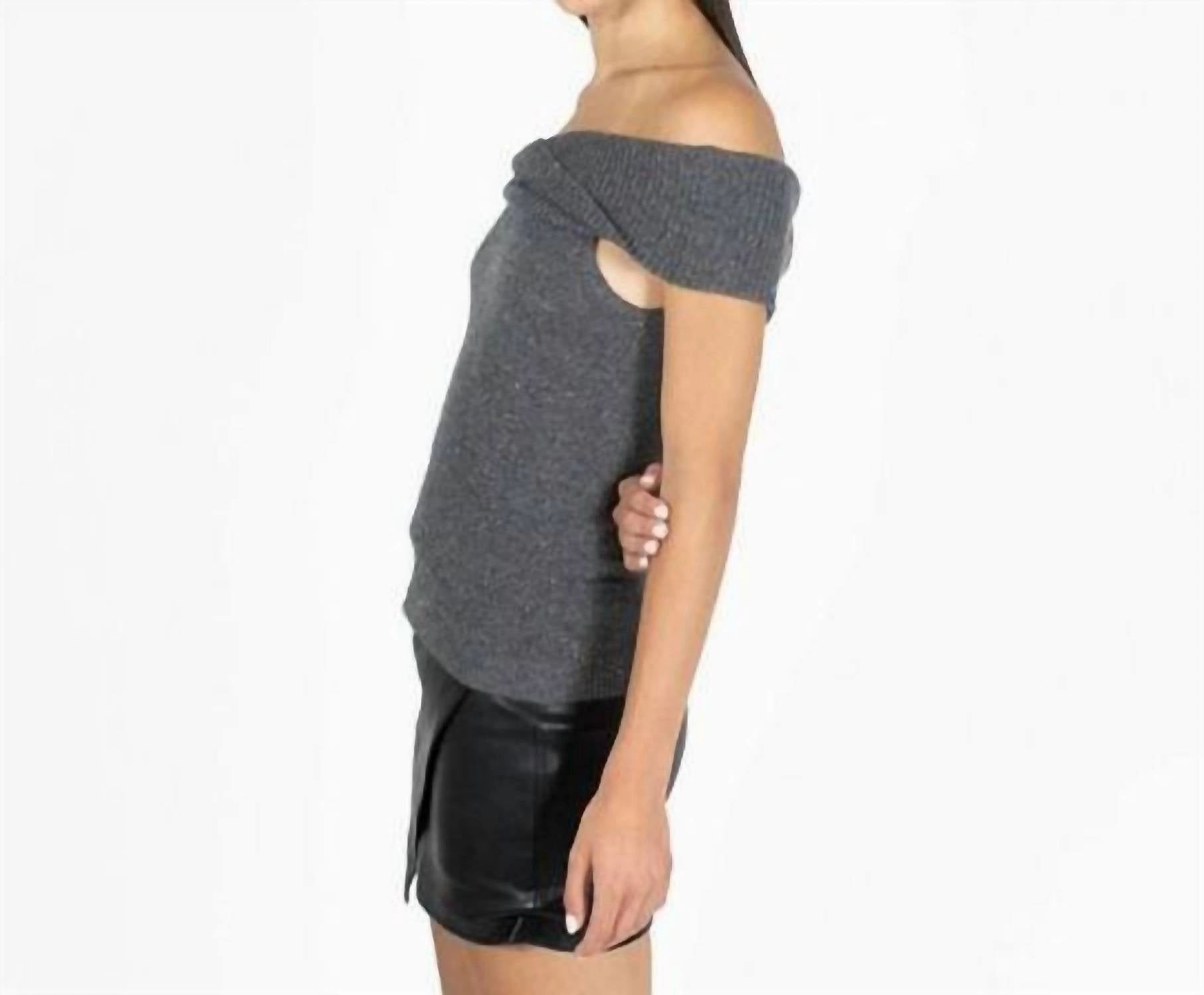 Off The Shoulder Cowl Twist Glitter Sweater In Grey